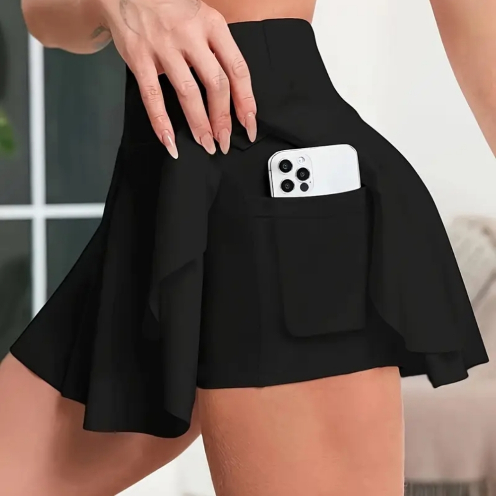 Size S Black Mini Pleated Skater Skirt for Casual Wear